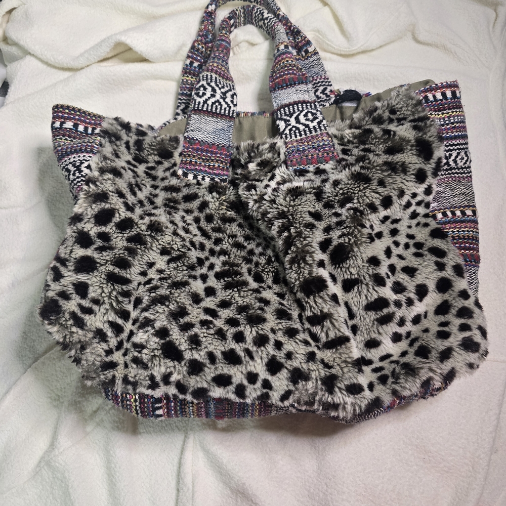 Leopard Print Faux Fur Tote Bag